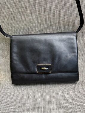 Vintage Bally Black Leather Flap Shoulder Bag